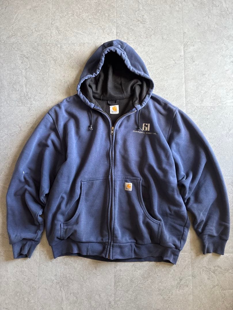 しょう様carhartt ジップパーカー 裏地サーマル 企業系刺繍 ネイビー