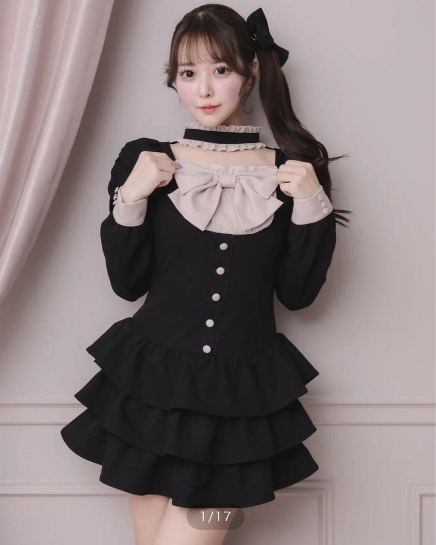 pium ピウム フロントリボンチョーカーティアードミニワンピ