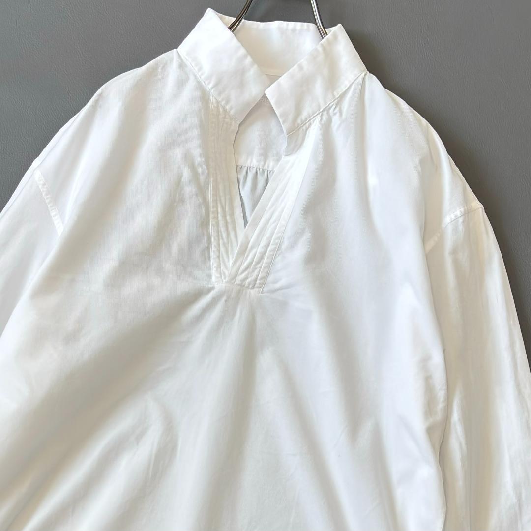 ブリエンヌパリディス スキッパーカラーシャツ 細畝コーデュロイ 白 XL tx6