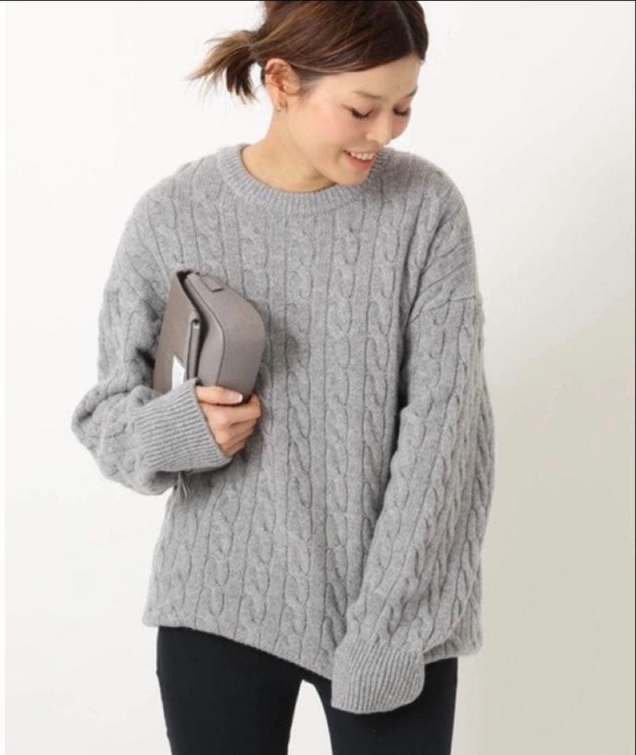 ドゥーズィエムクラス エブリデイアイライク　ケーブルニット カシミヤ混　グレー