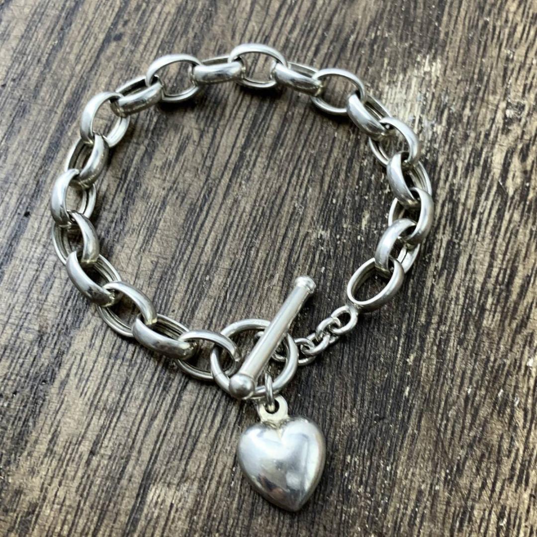 ヴィンテージ パフィハートブレスレット925シルバー スウィートハートジュエリー
