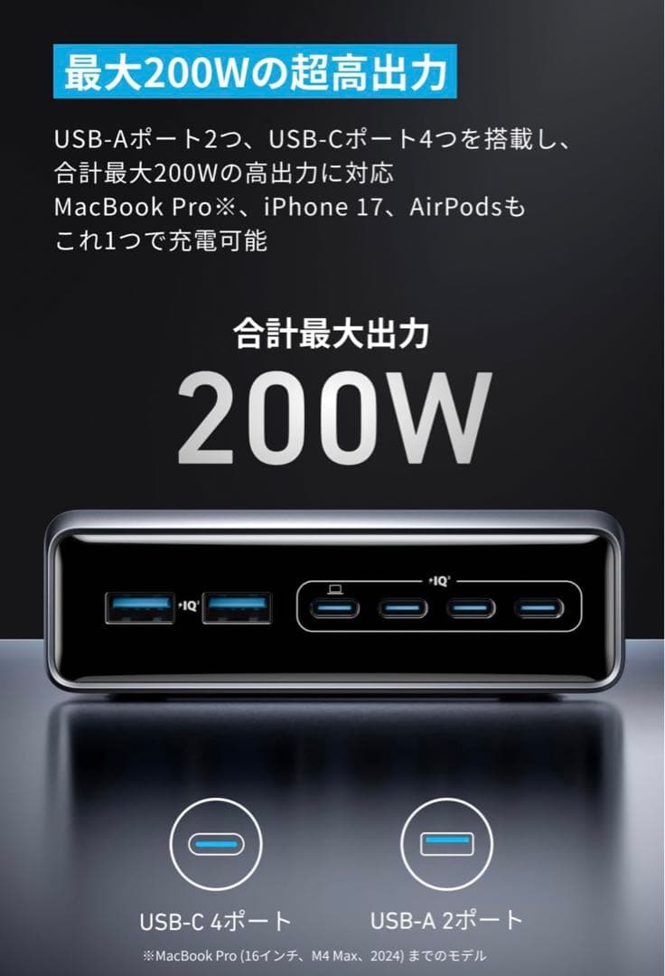 その他 Anker Prime Charger (200W, 6 Ports, GaN)