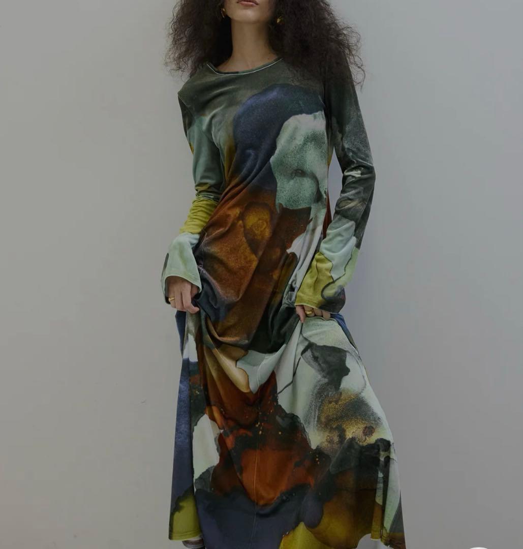 2WAY RUST INK ART VELOUR DRESS ワンピース