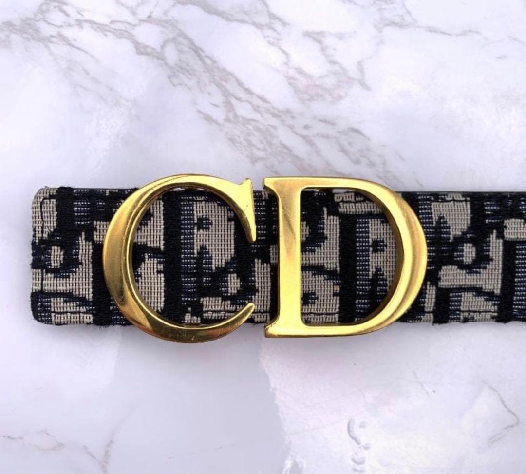 Dior ゴールドバックル ベルト ブラック/ベージュ オブリーク やりら