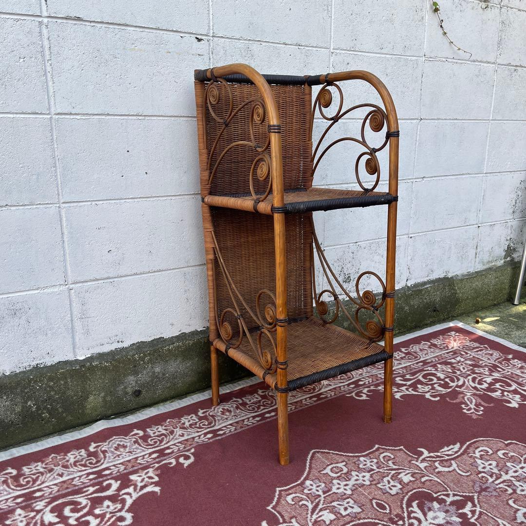 古家具 天然素材◾️籐ラタン製 2段 ディスプレイ台 飾り台 花台
