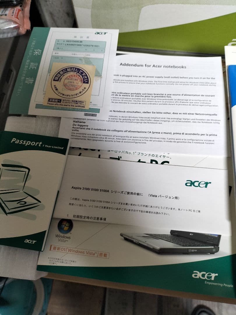 Acer ノートブック PC AS3104WLMi　Windows Vista