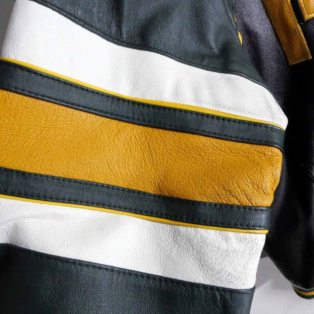 NFL グリーンベイ パッカーズ 本革 レザージャケット 革ジャン 刺繍 L 緑