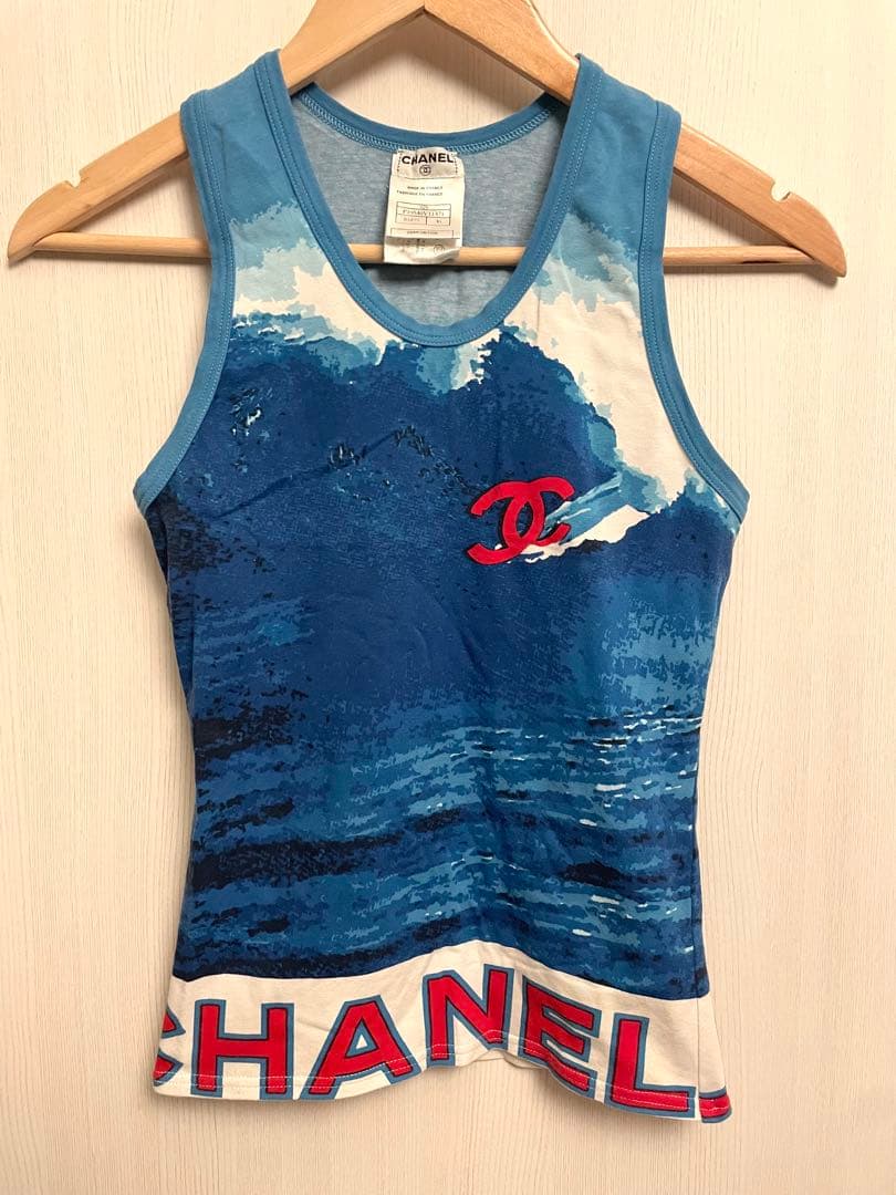 極美品 CHANEL シャネル サーフライン タンクトップ ノースリーブ