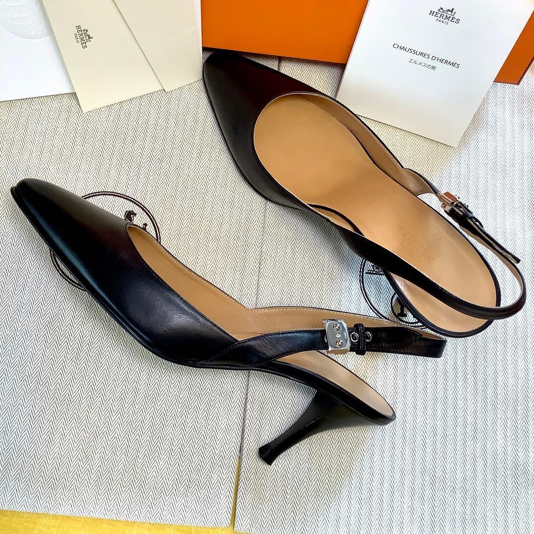 新品同様! エルメス アイコンバックル スリングバック パンプス 24.5㎝