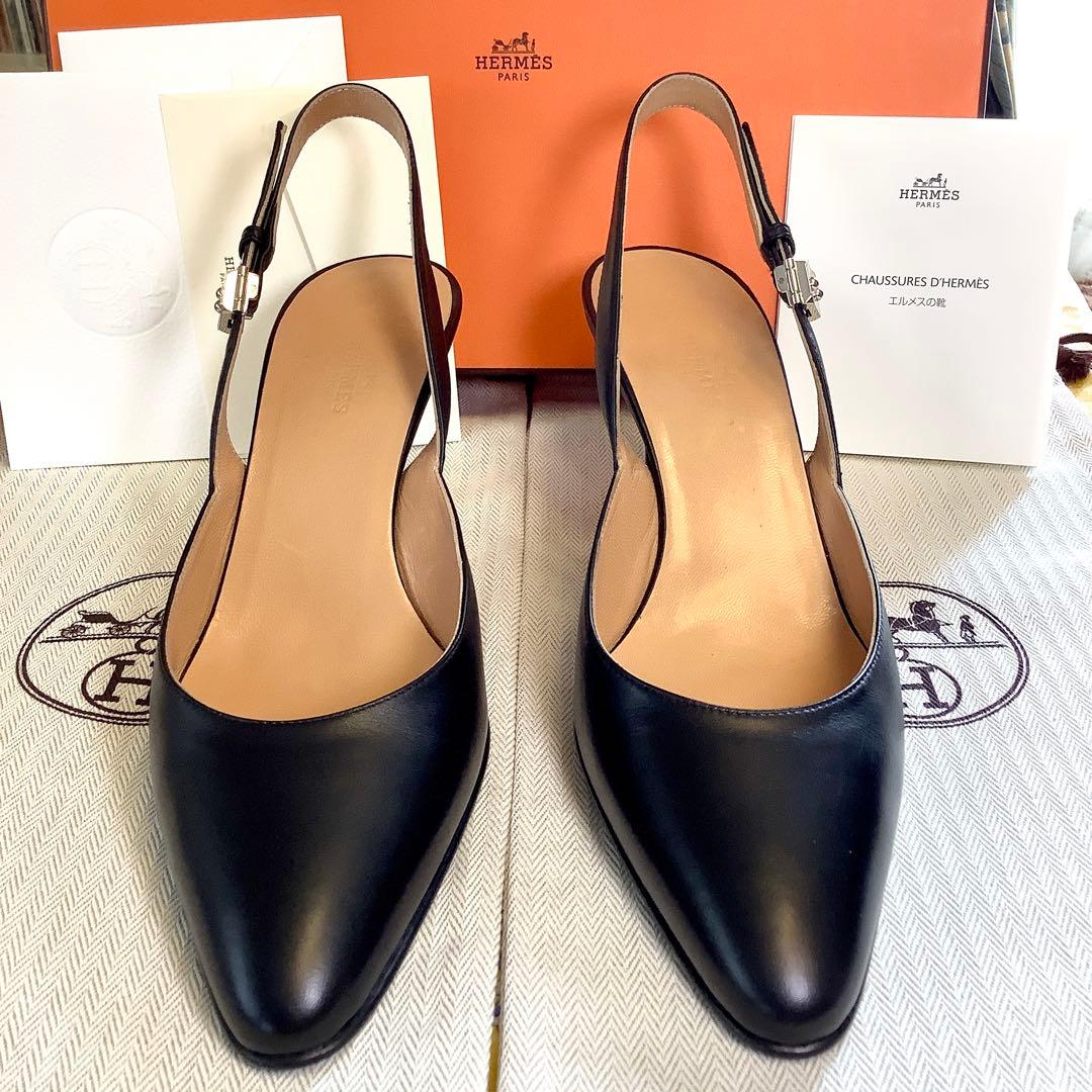 新品同様! エルメス アイコンバックル スリングバック パンプス 24.5㎝