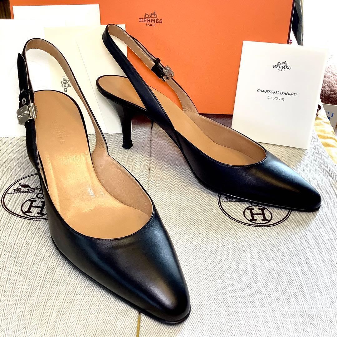 新品同様! エルメス アイコンバックル スリングバック パンプス 24.5㎝