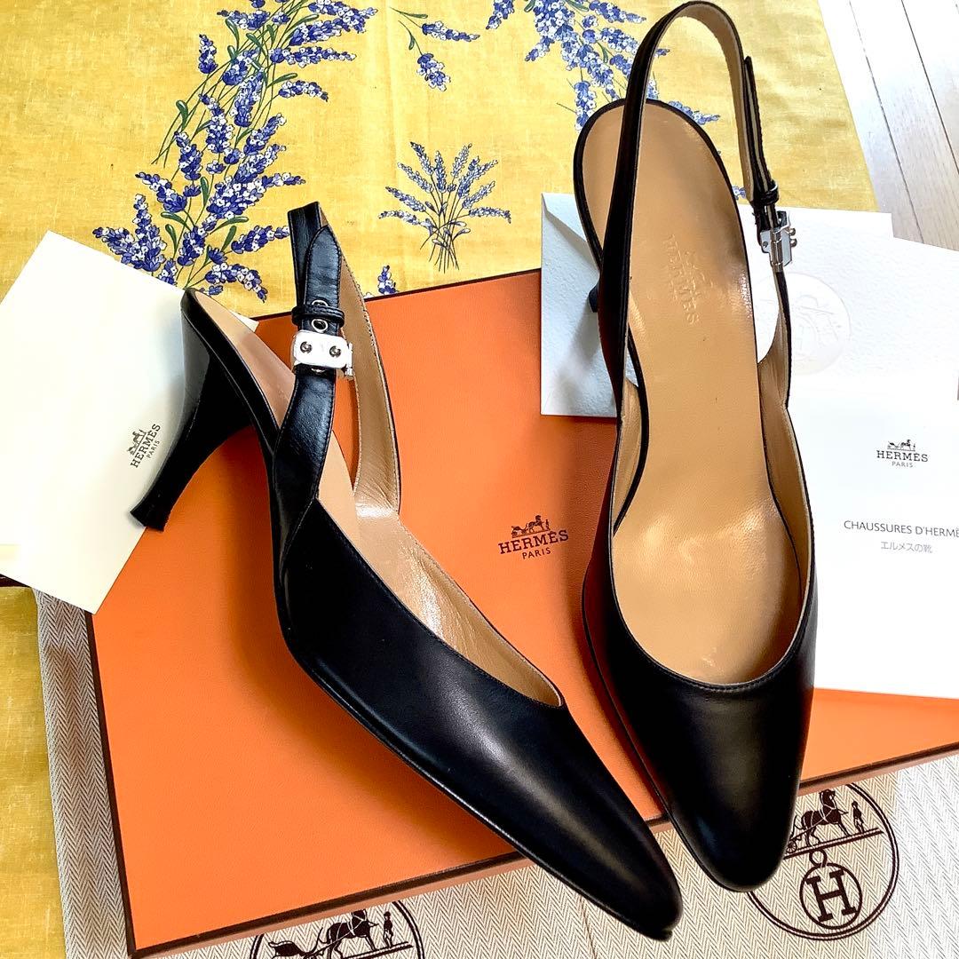 新品同様! エルメス アイコンバックル スリングバック パンプス 24.5㎝