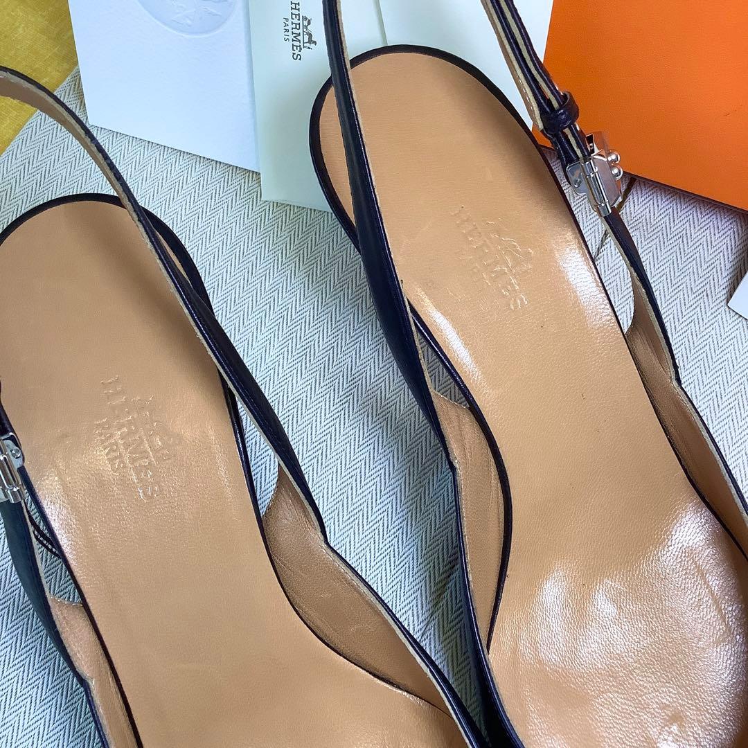 新品同様! エルメス アイコンバックル スリングバック パンプス 24.5㎝