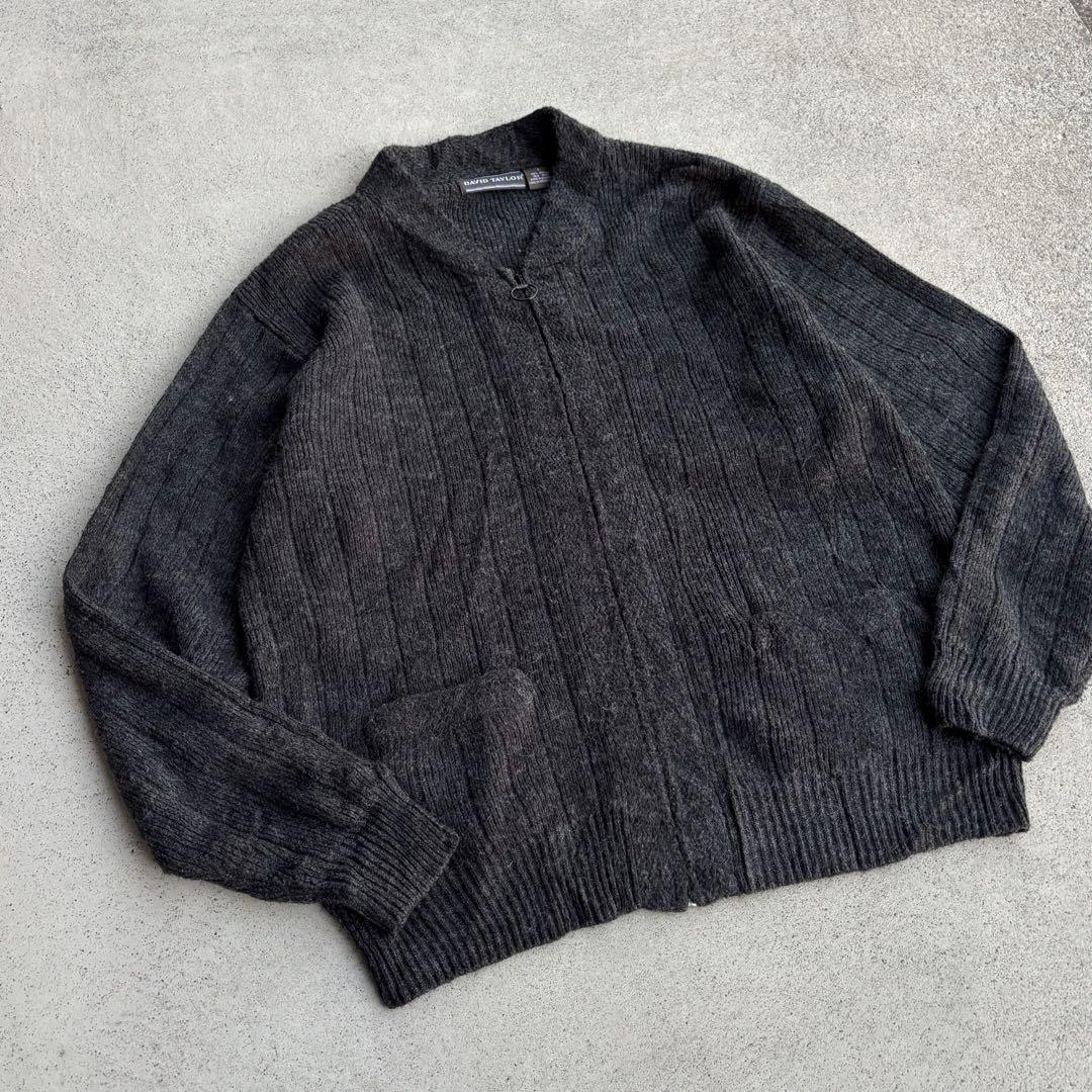 希少 00s ヴィンテージ古着 ジップアップ ニットブルゾン L グレー