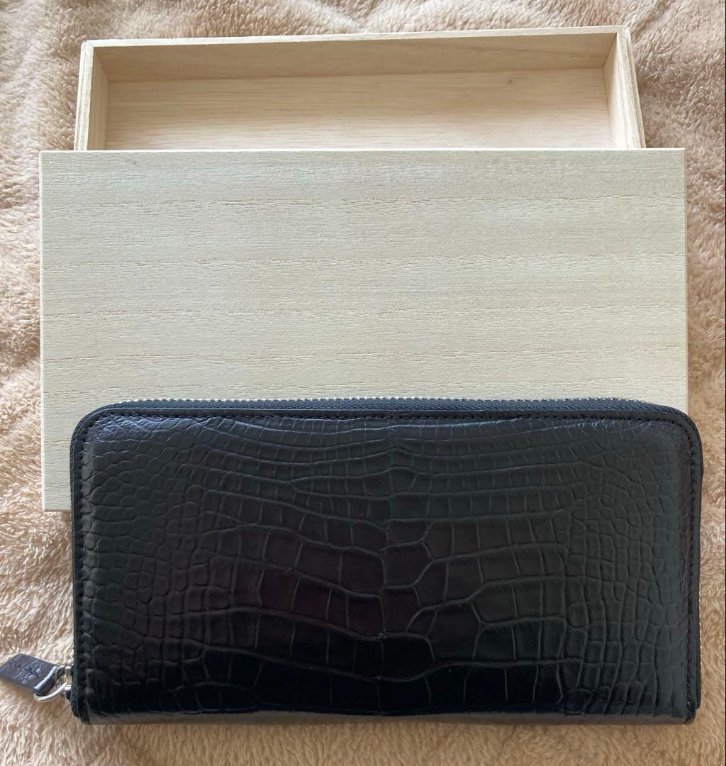 JRA認定 クロコダイル一枚革 ポロサス 長財布 ブラック