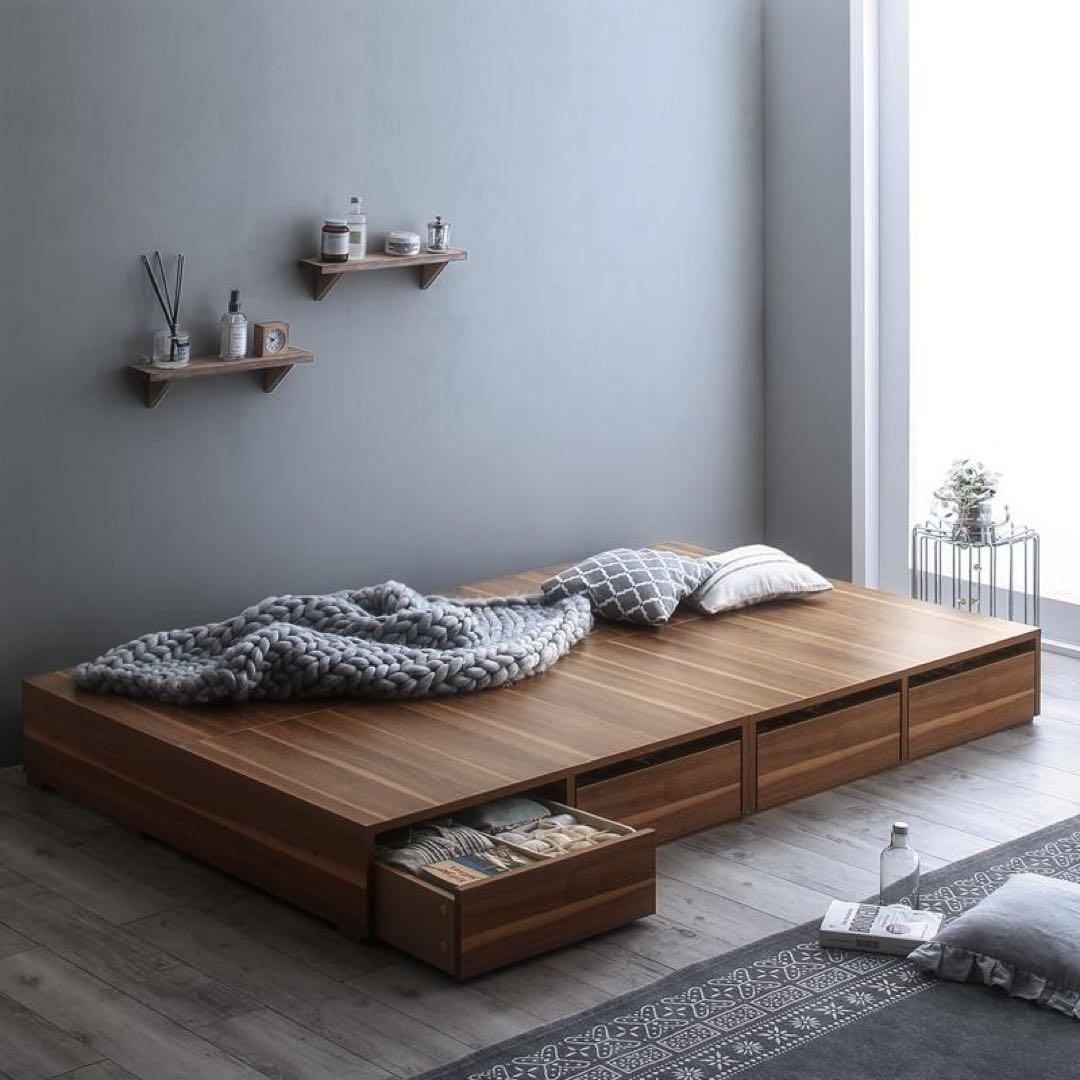 セミダブル　引出収納付きシンプルデザインローベッド 【マットレス付き】