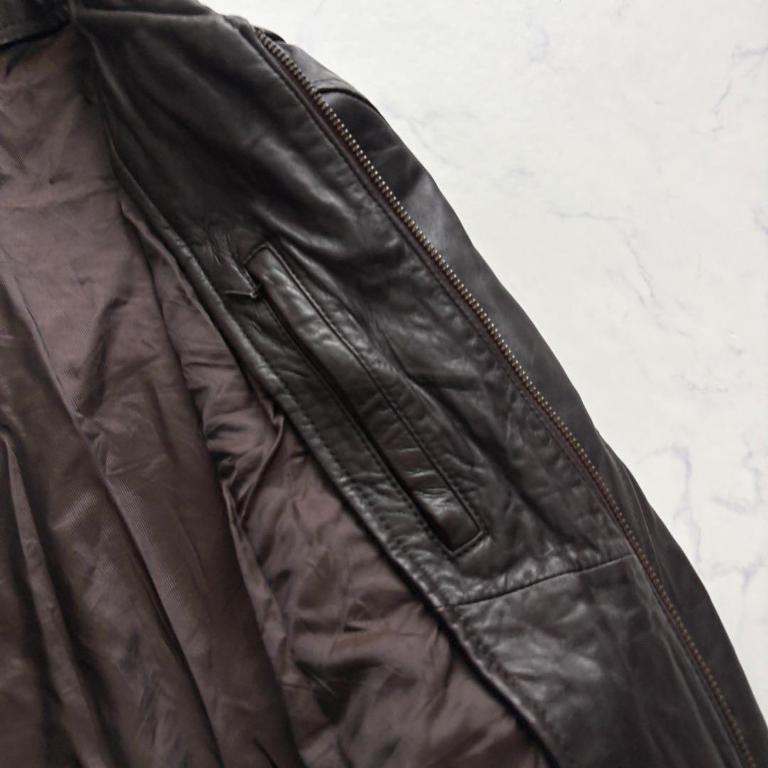 ノーティカ レザージャケット 羊革 短丈 ボックス型 ブラウン XL 相当