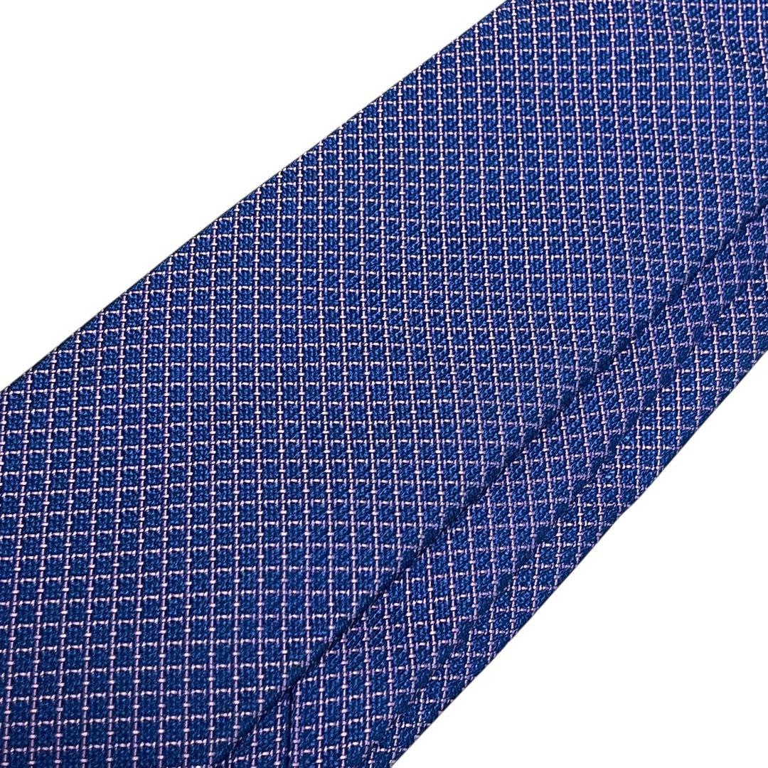 HERMES エルメス　高級ネクタイ　ジャガード織　ブルー　総柄　剣裏H柄