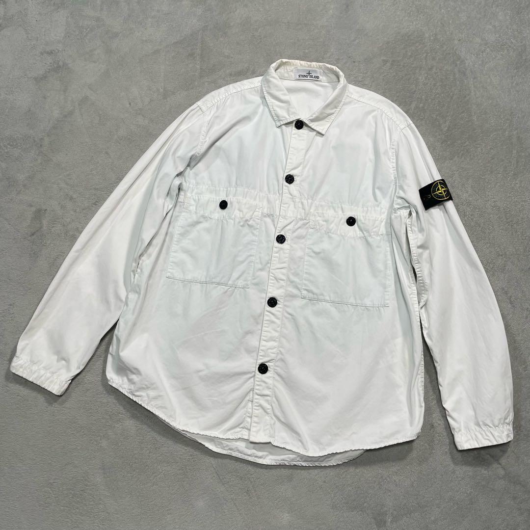 ストーンアイランド　ガーメントダイコットンワークシャツ　ホワイト　XL