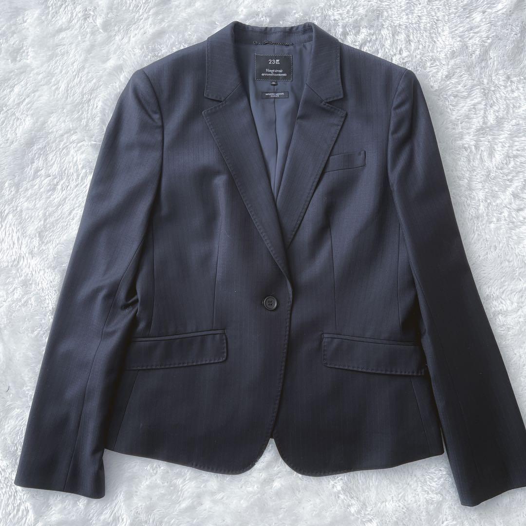 23区 40 パンツスーツ セットアップ ネイビー ストライプ ビジネス 通勤