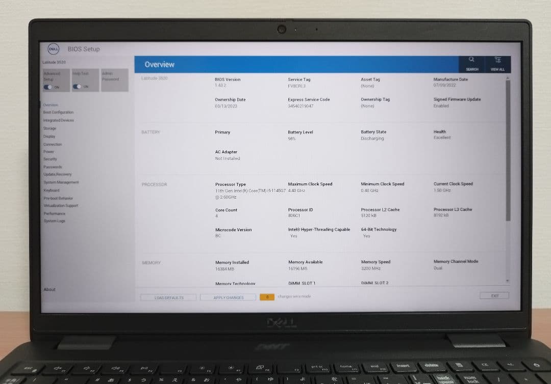 使用1115H DELL 3520 16GB/i5/256GB/office付⑦