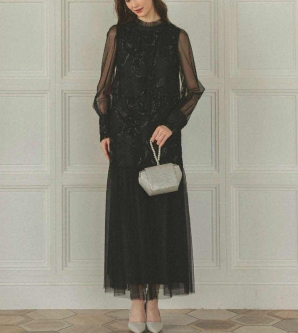 定価2.2万円【新品】フェザーフラワーチュールドレス 黒ブラック Мサイズ