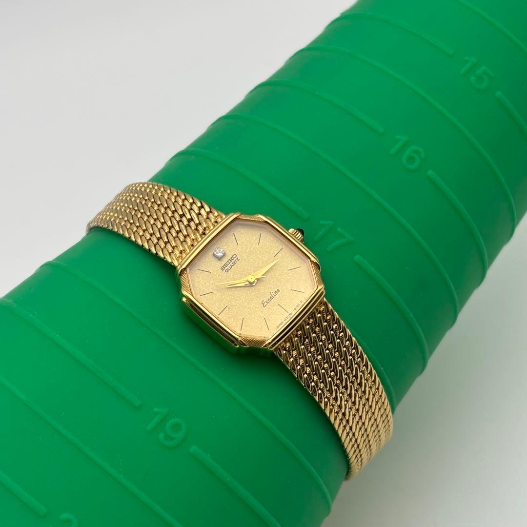 美品✨SEIKO 時計　エクセリーヌ　レディース 1Pダイヤ ゴールド　スクエア