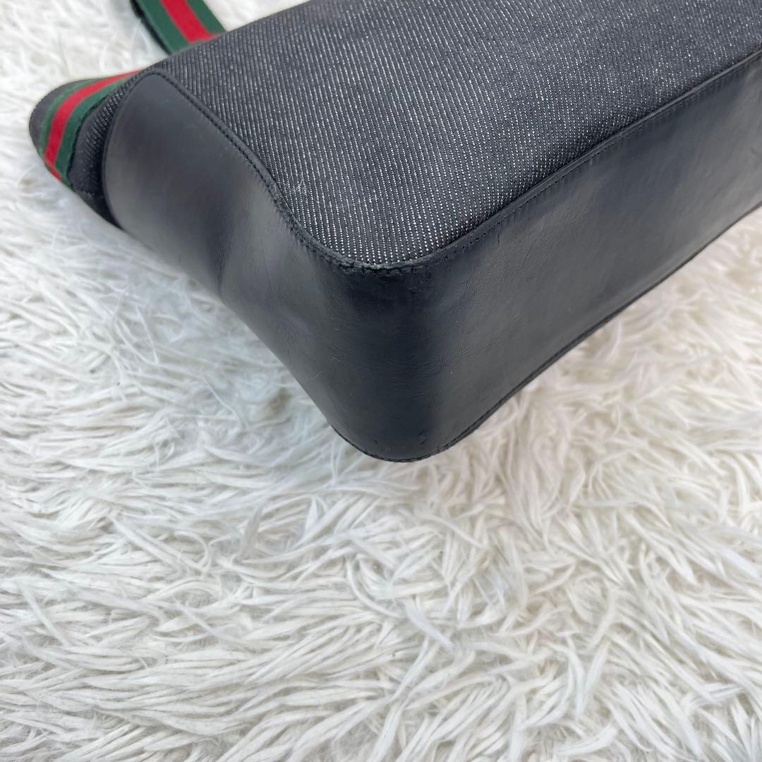 美品✨GUCCI グッチ シェリーライン デニム×レザー トートバッグ 黒