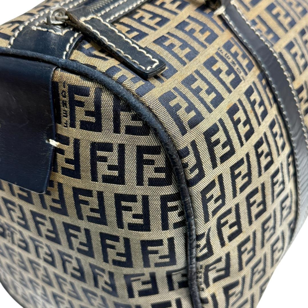 美品 FENDI ズッキーノ ミニボストン ハンドバッグ キャンバス ネイビー