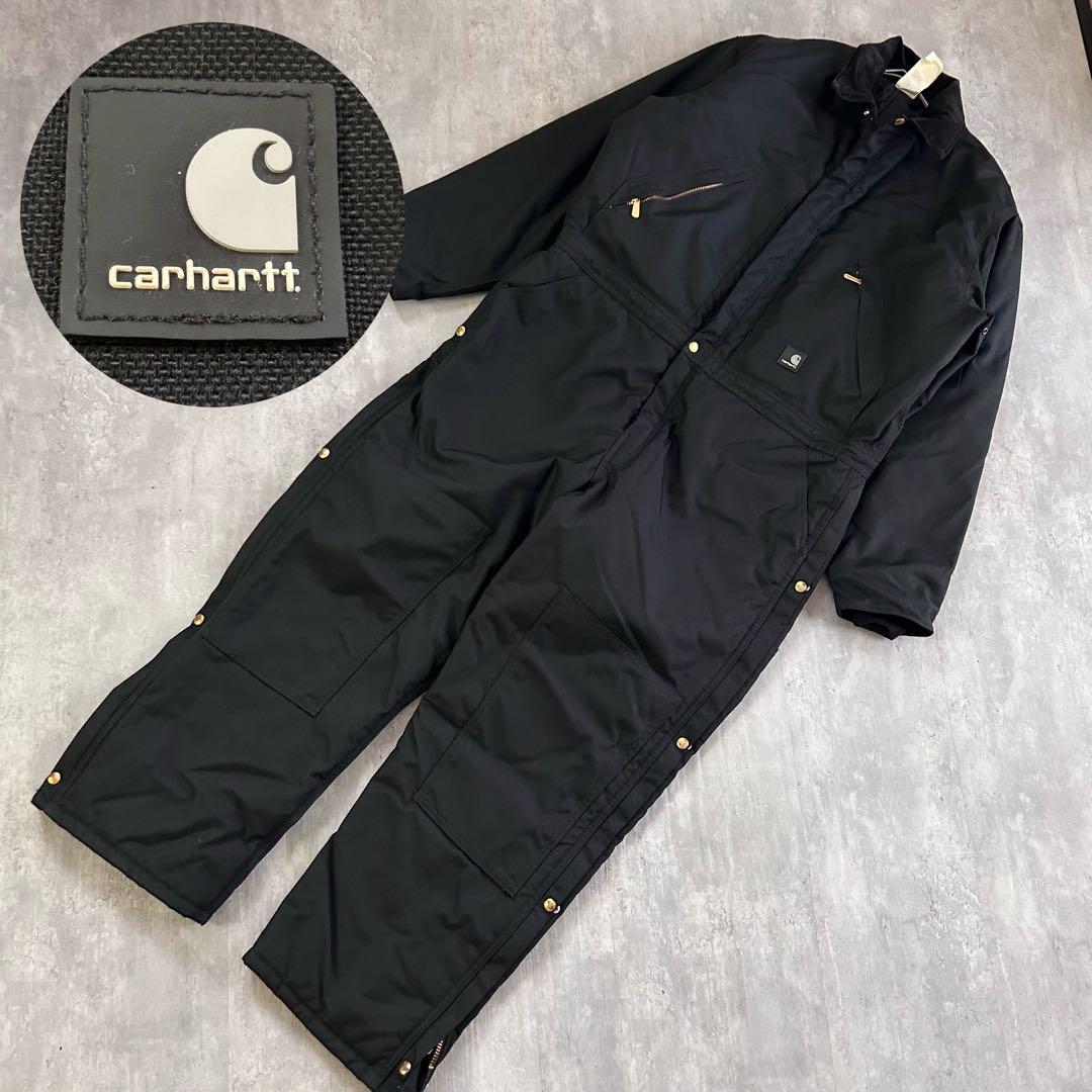 P276【42R】【ダブルニー】カーハート 防寒つなぎ 中綿入り 黒 メキシコ製