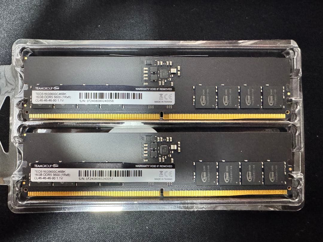 DDR5 32GB (2x16GB) 5600MHz 動作確認済み