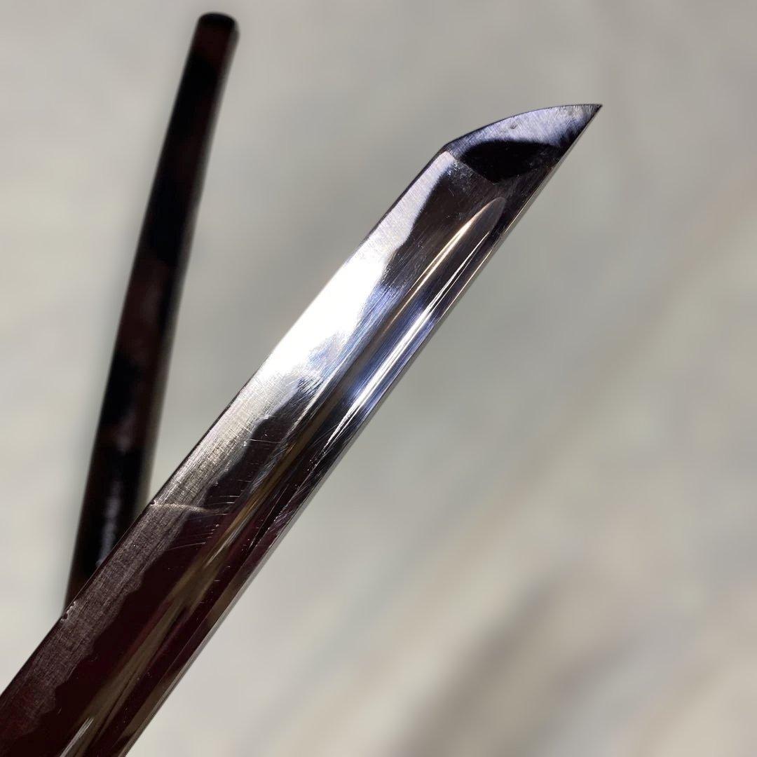 居合刀 濃緑柄 龍彫透し丸鍔 黒茶斑尾鞘