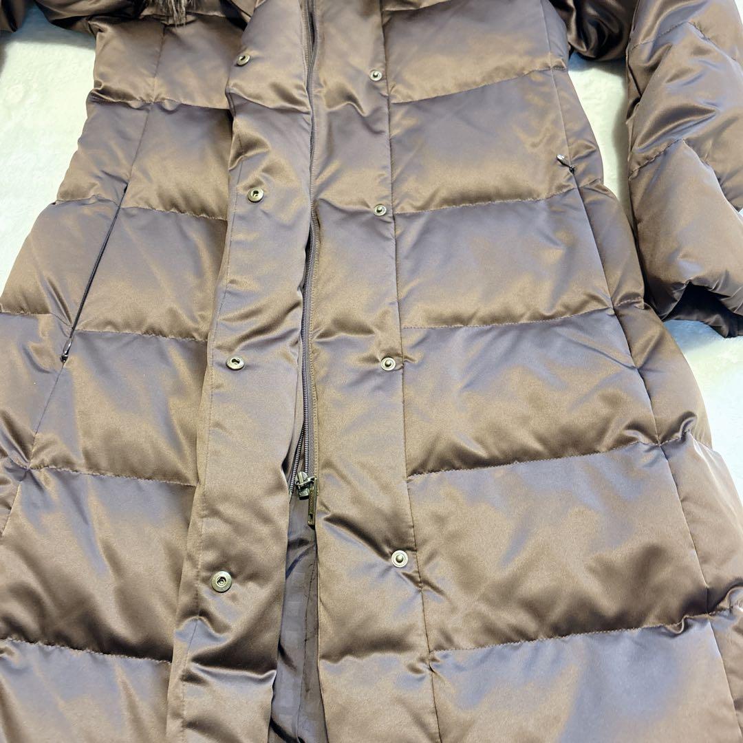 バーバリーロンドン ダークブラウン ロングダウンコート シャドーチェック 9号