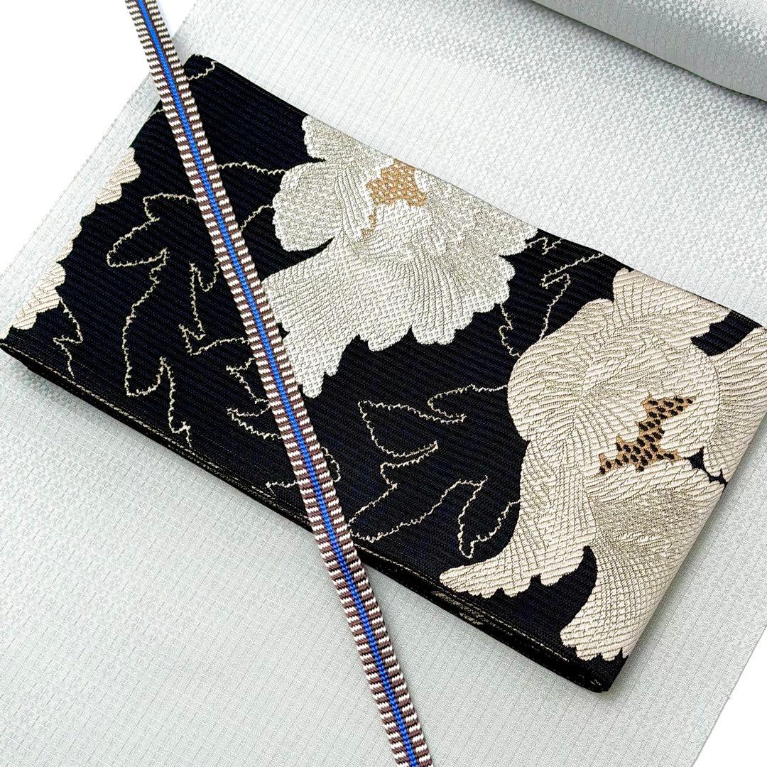 半幅帯　博多織　リバーシブル　博多小袋帯　牡丹柄　6697