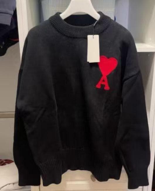 AMI PARIS ブラック ハート刺繍 セーター 秋冬ニット M