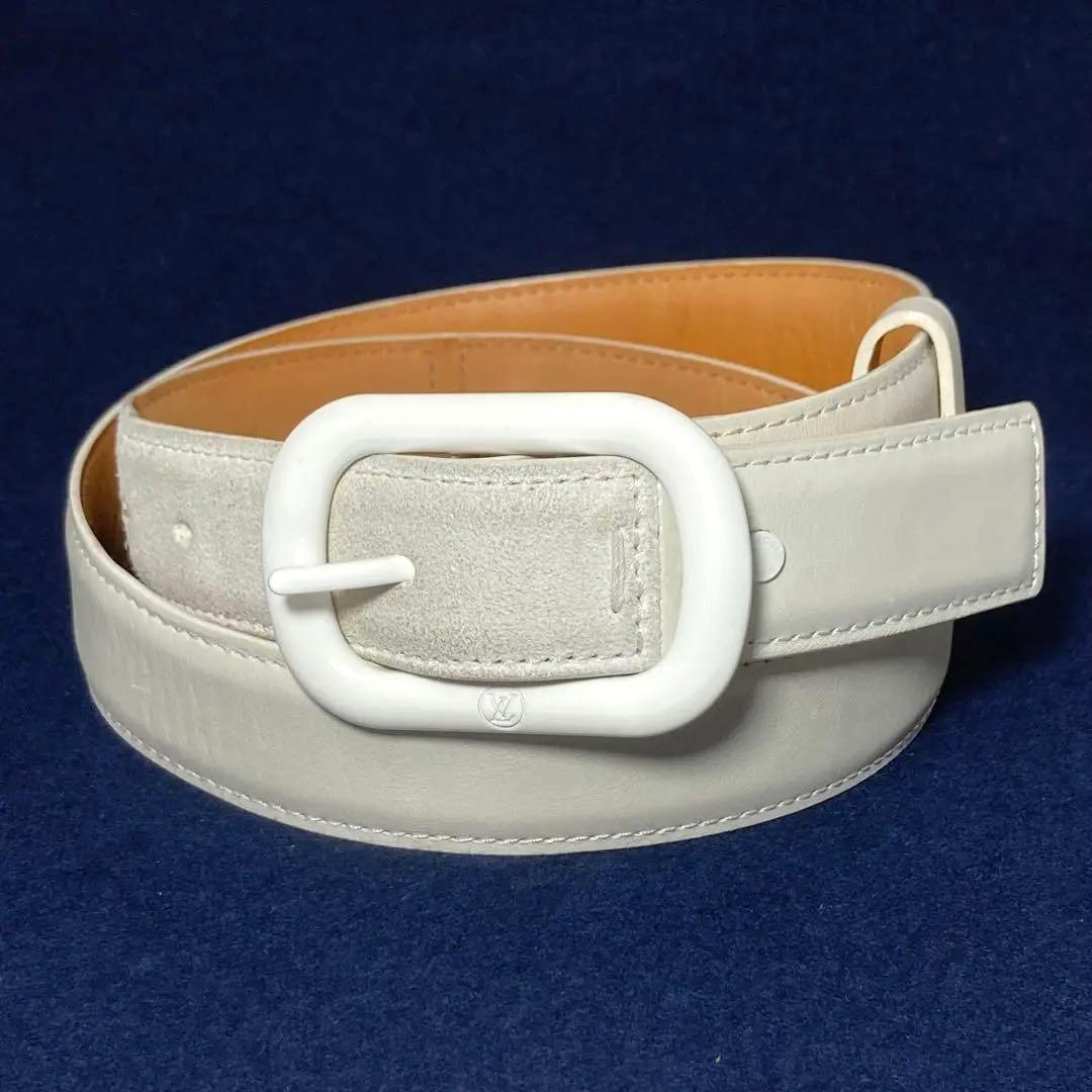 E9201 LOUIS VUITTON ヴィトン ホワイトレザー ベルト メンズ