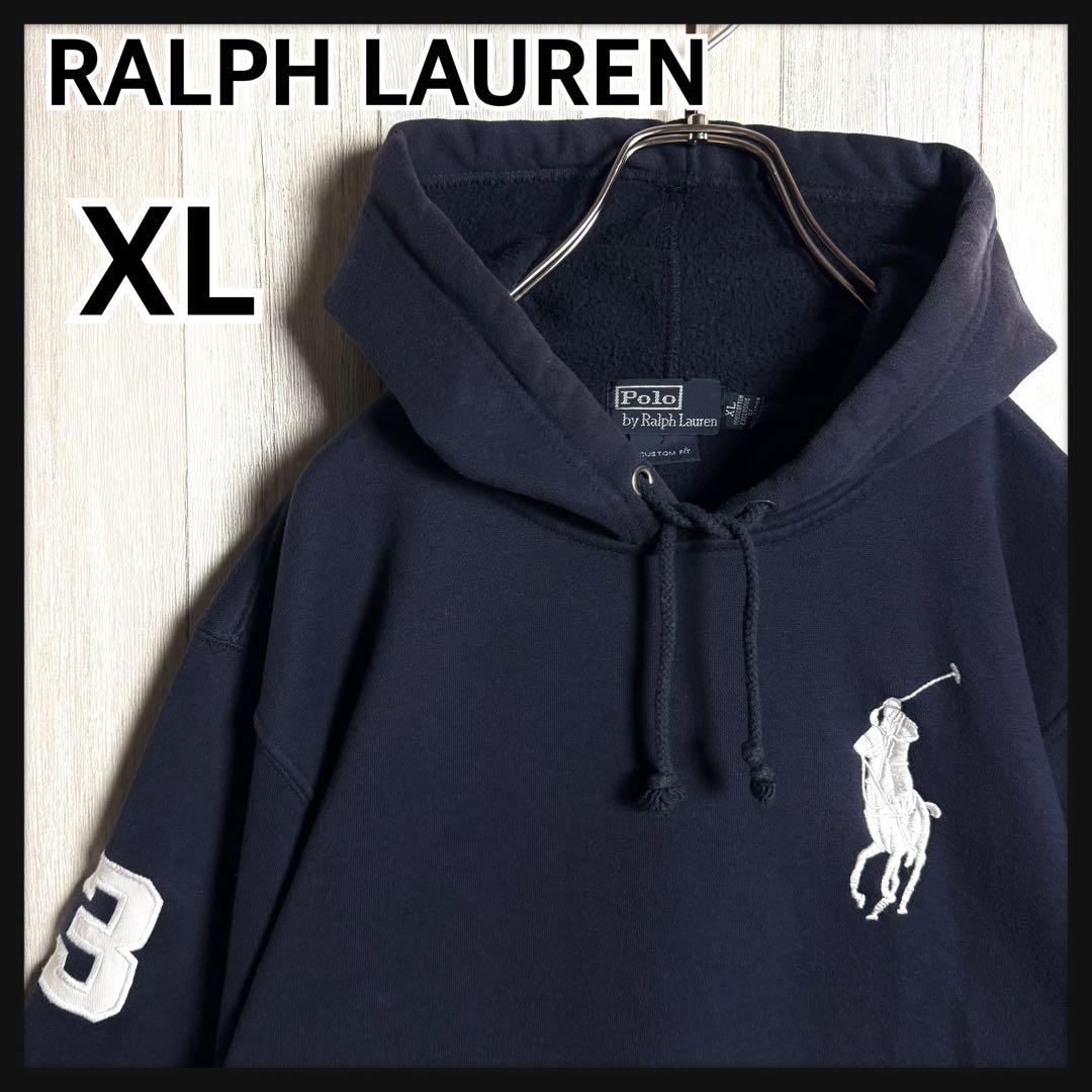 3706【希少XL・美品】90s ラルフローレン ビッグポニー刺繍ロゴ パーカー