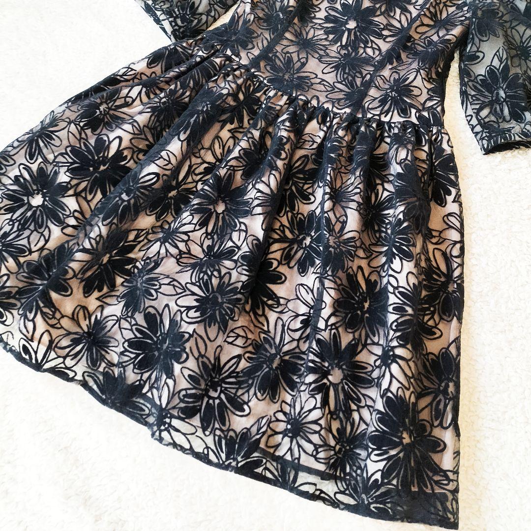 【極美品】エムズグレイシー 7分袖 ワンピース Aライン 花柄 Mサイズ