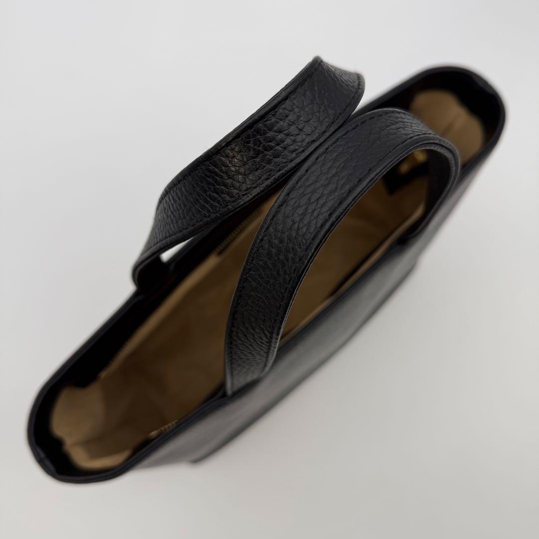 【極美品】HushTug ハッシュタグ ジップミニトート ブラック シボ革