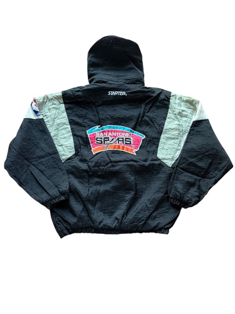 90s NBA スターター製SPURS プルオーバージャケット 中綿入り 黒