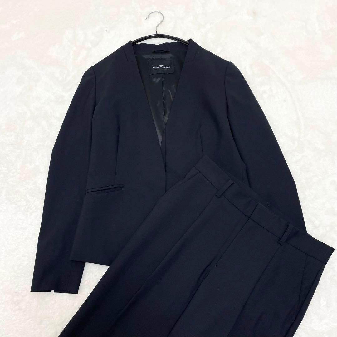 【美品】グリーンレーベルリラクシング パンツスーツ 濃紺 ブラック 38サイズ