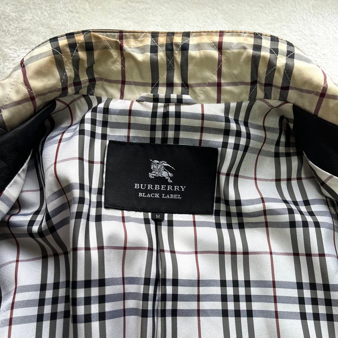 バーバリーブラックレーベル　レザーコート　ノバチェック　羊革　黒　Mサイズ