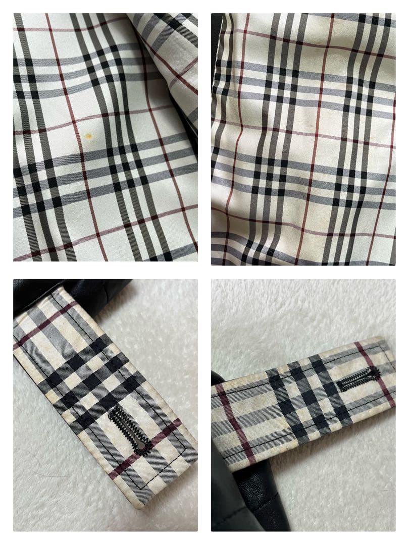 バーバリーブラックレーベル　レザーコート　ノバチェック　羊革　黒　Mサイズ