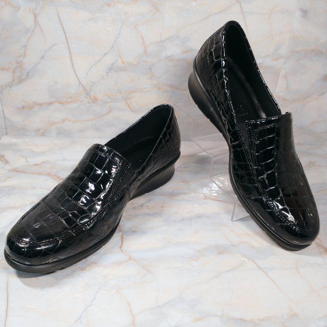 ECCO Felicia クロコ型押し 本革 エナメル ローファー 38