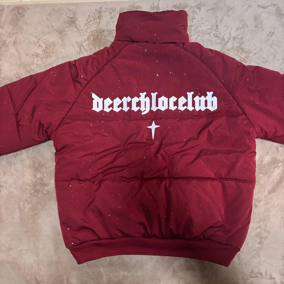 ラメ入り ダウンジャケット 赤 Lサイズ ゴシックロゴ Y2K ストリート 中綿