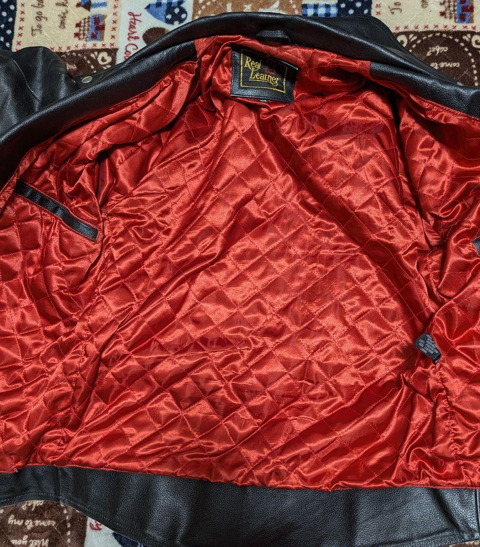 Real Leather ダブルライダースジャケット XXL ブラック