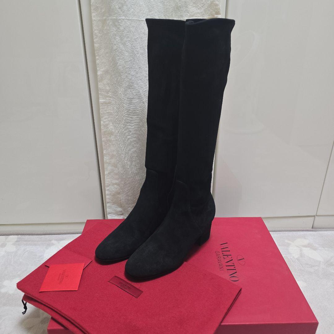 VALENTINO ロングブーツ スウェード 黒