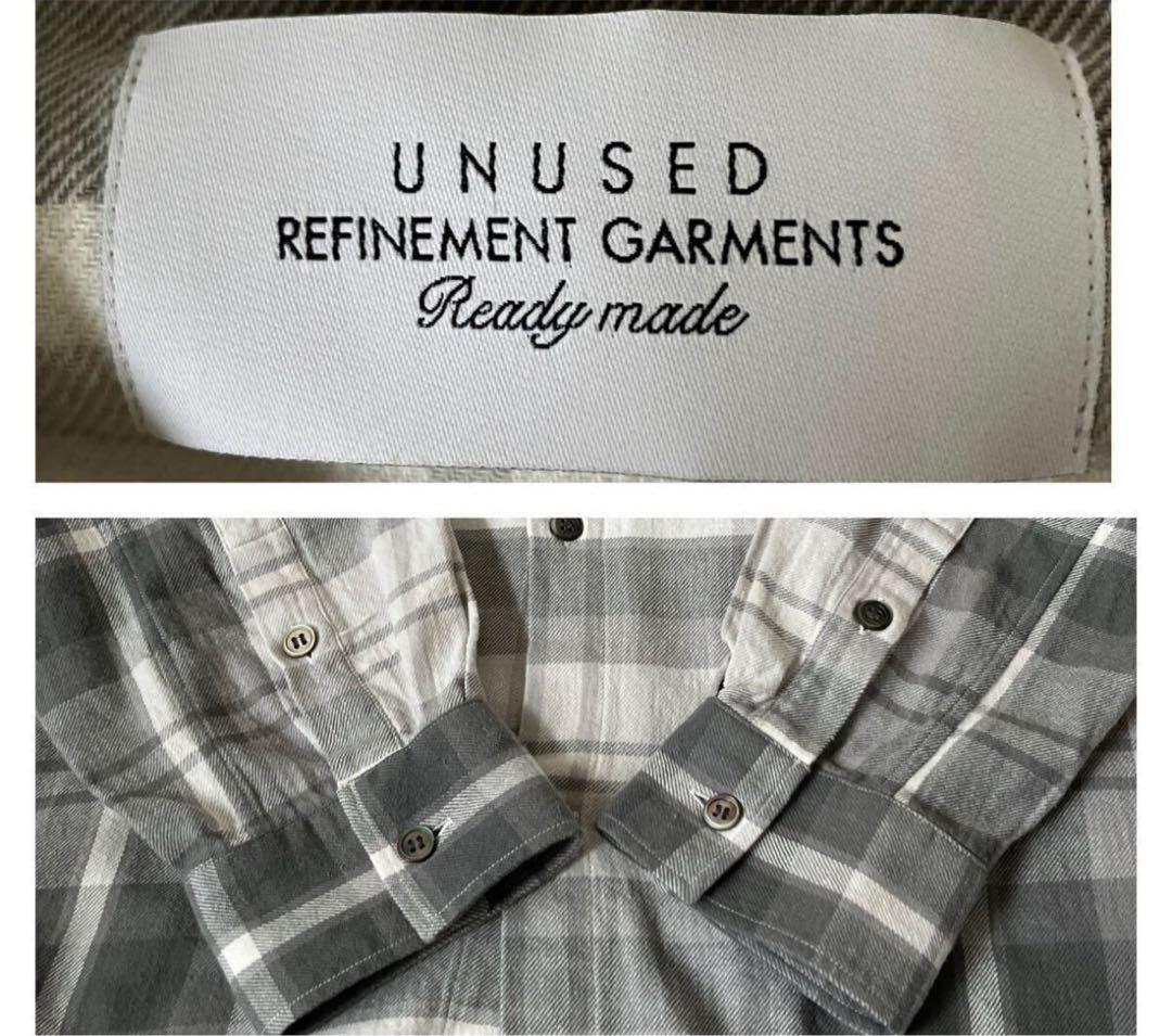 極美品　UNUSED アンユーズド チェックシャツ フリンジ 長袖 グレー