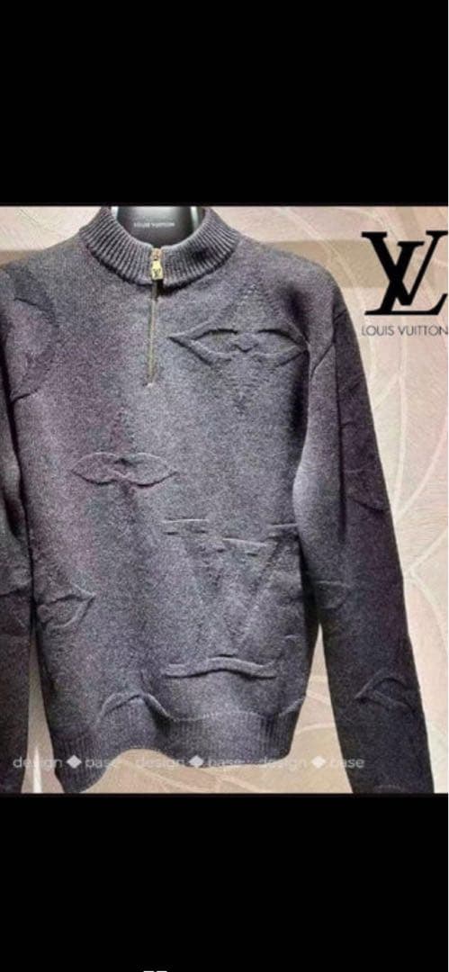 本物 ルイヴィトン 新作 ジャカード モノグラム ジップアップ ニット セーター