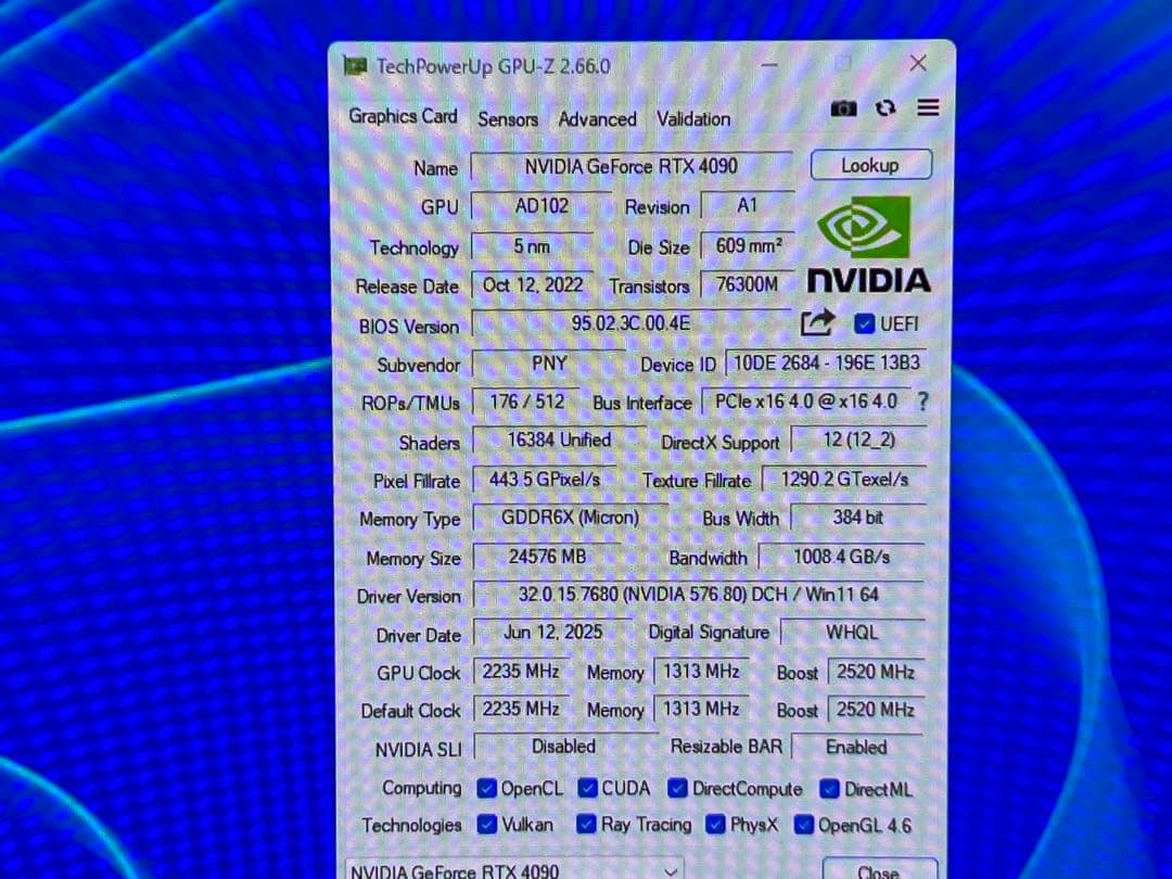 PNY GeForce RTX 4090 24GB 正常動作品